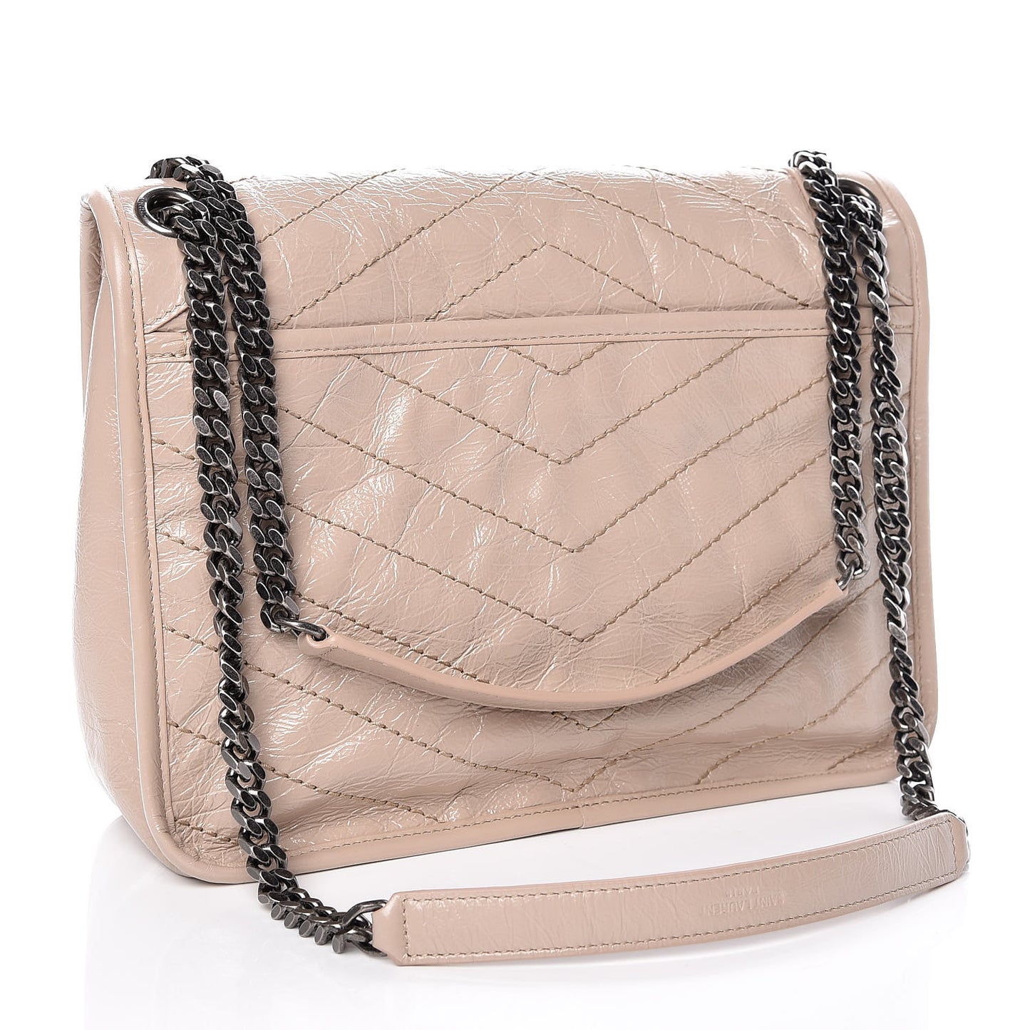 Crinkled Calfskin Matelasse Monogram Medium Niki Chain Satchel Light Natural