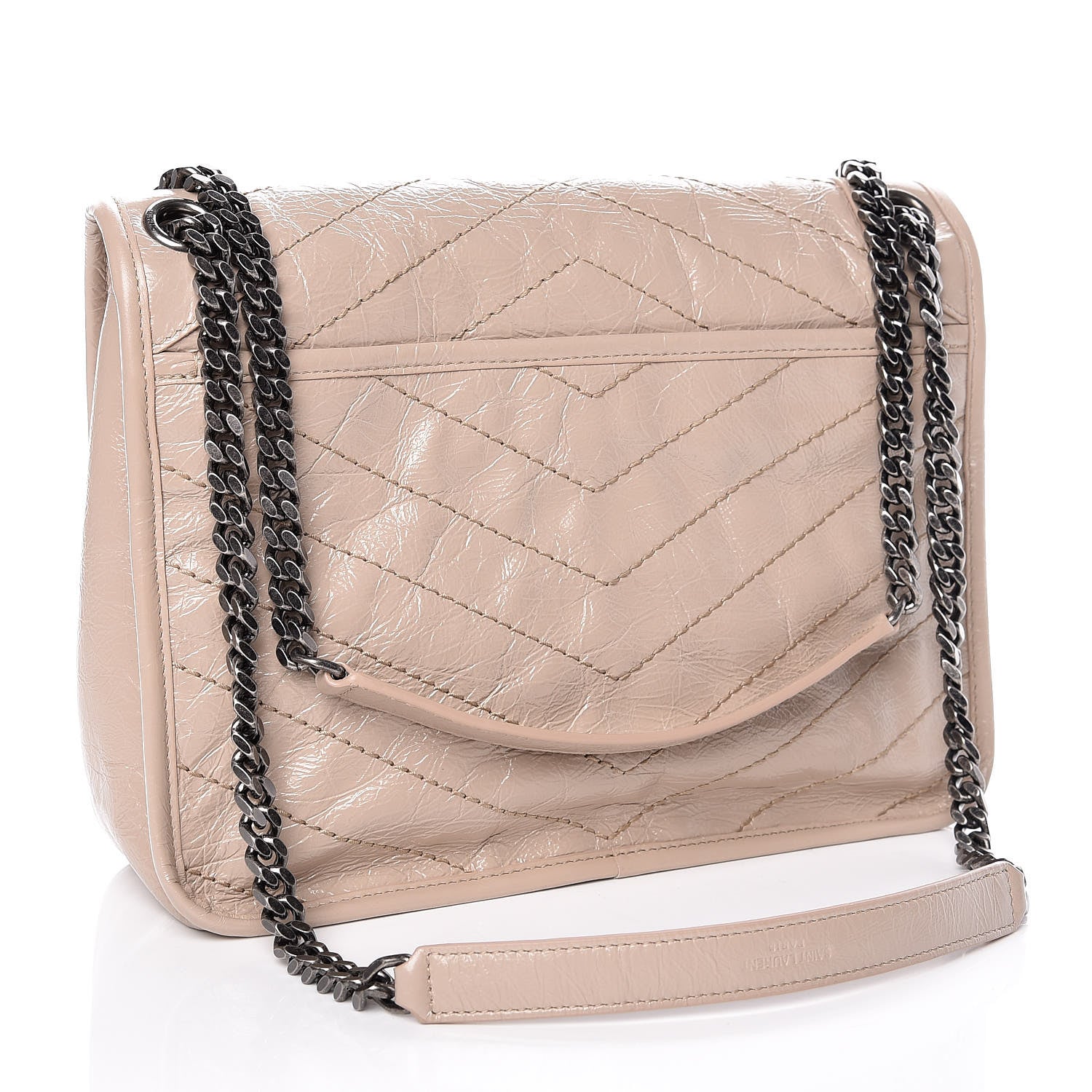 Saint Laurent Crinkled Calfskin Matelasse Monogram Medium Niki Chain Satchel Light Natural 4 of 11