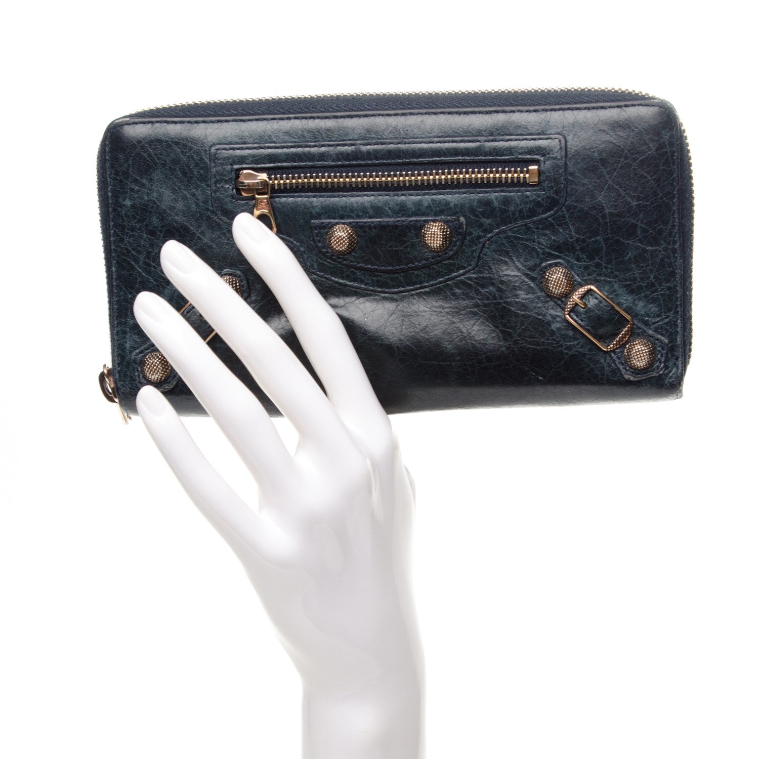Balenciaga Agneau Giant 12 Rose Gold Hardware Continental Zip Around Wallet Dark Night 2 of 7