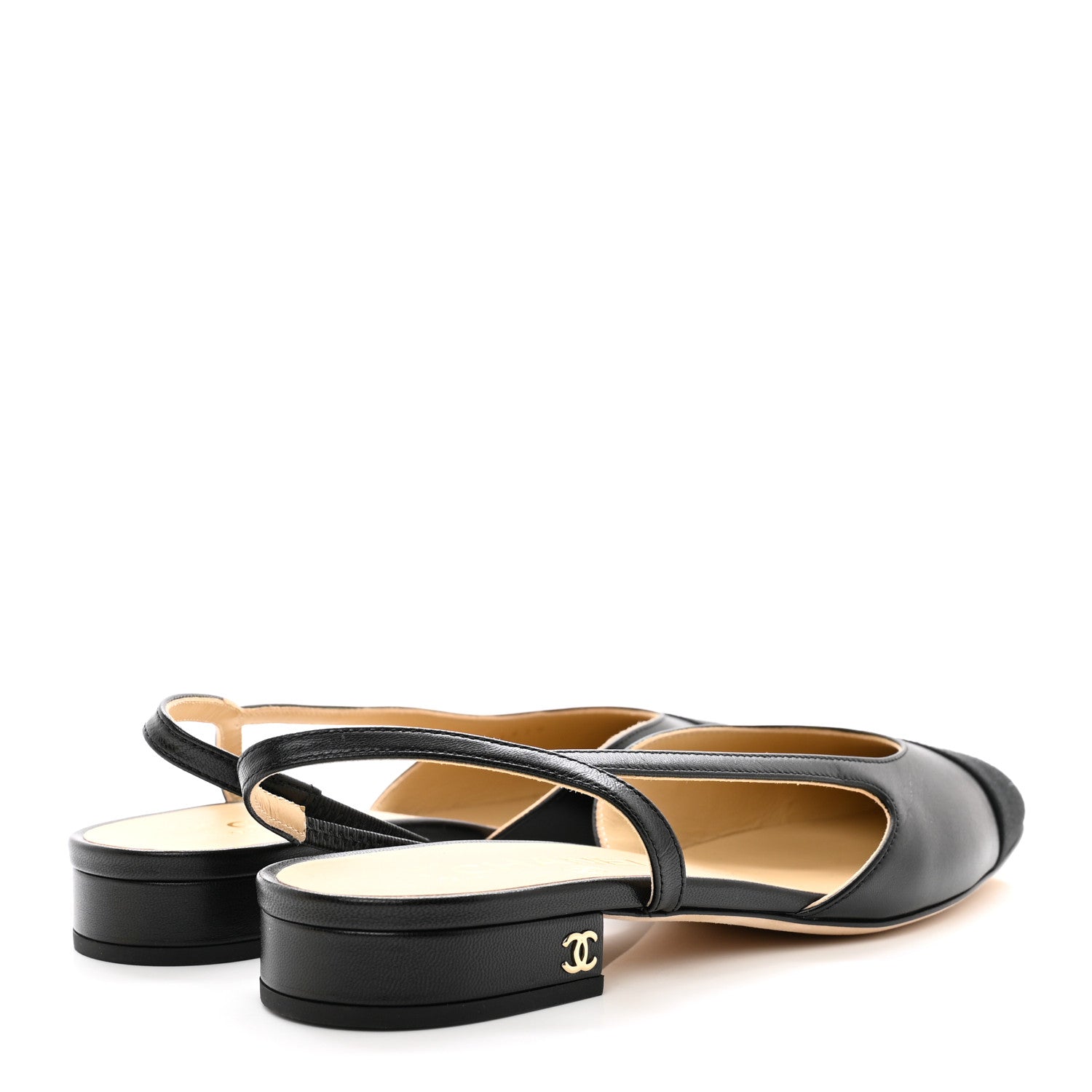 Chanel Lambskin Cap Toe CC Slingback Sandals 38 Black 4 of 9
