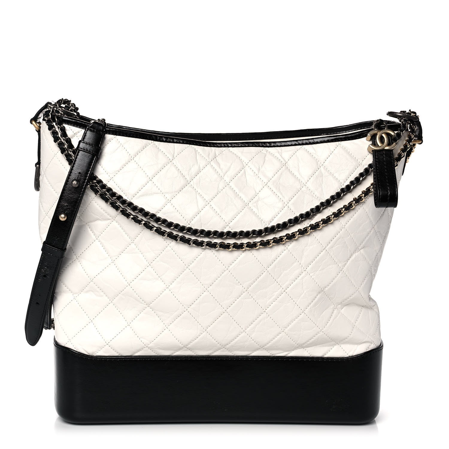 Chanel Aged Calfskin Quilted Maxi Gabrielle Hobo White Black 1 of 10