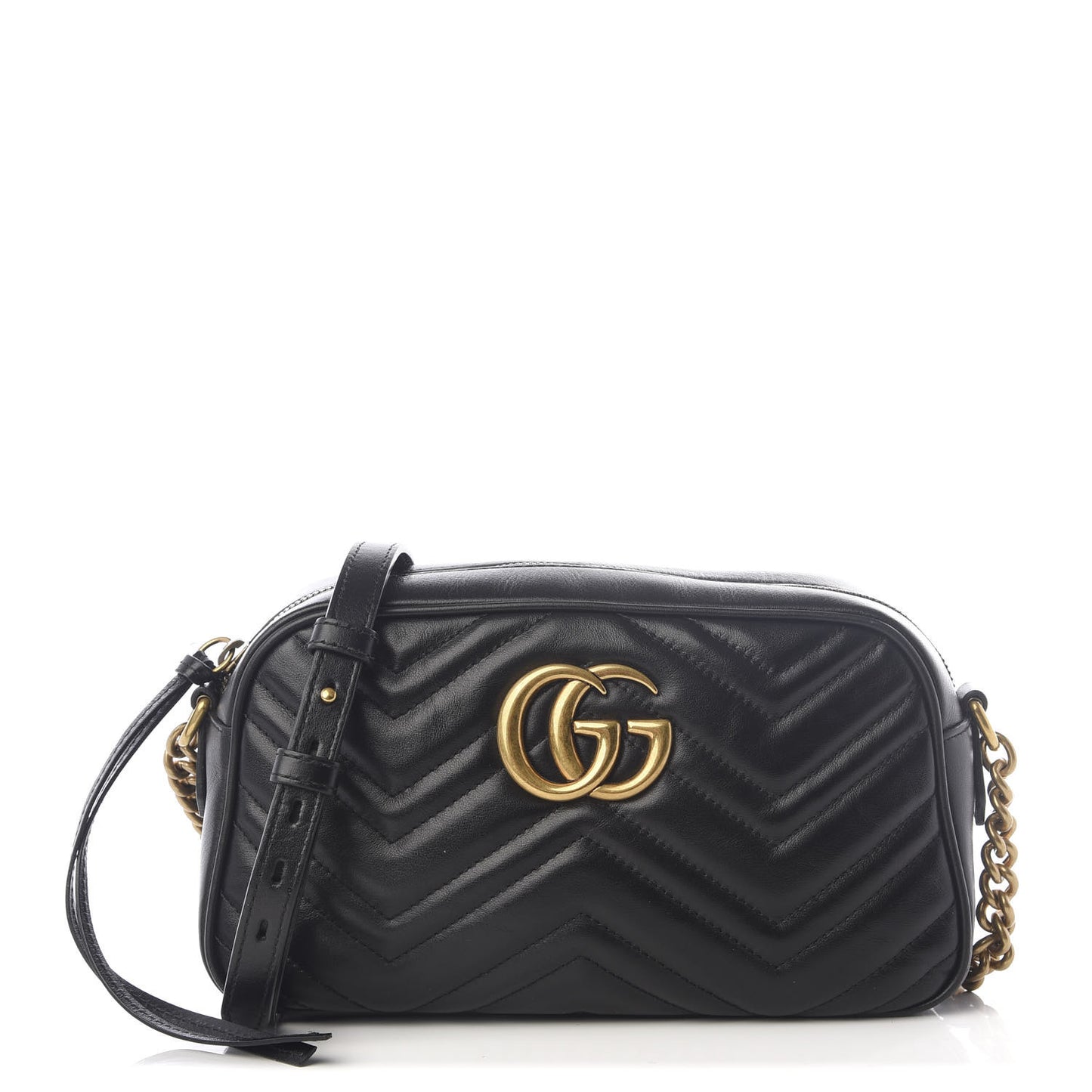 Calfskin Matelasse Small GG Marmont Chain Shoulder Bag Black