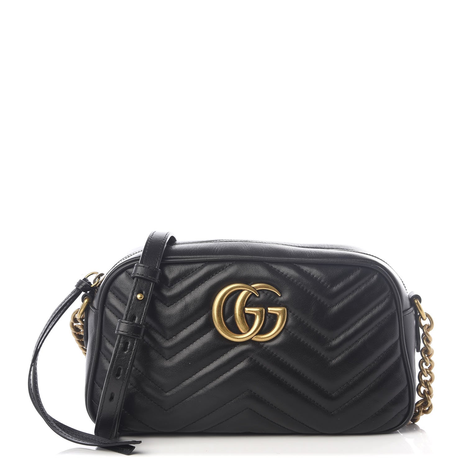 Gucci Calfskin Matelasse Small GG Marmont Chain Shoulder Bag Black 1 of 9