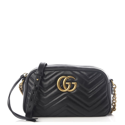 Gucci Calfskin Matelasse Small GG Marmont Chain Shoulder Bag Black 1 of 9