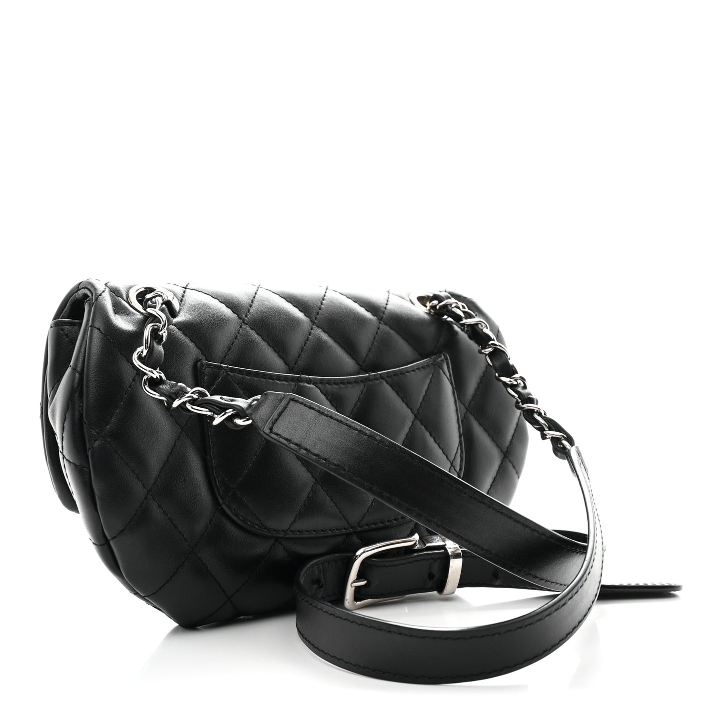 Calfskin Quilted CC Uniform Flap Belt Bag Black
