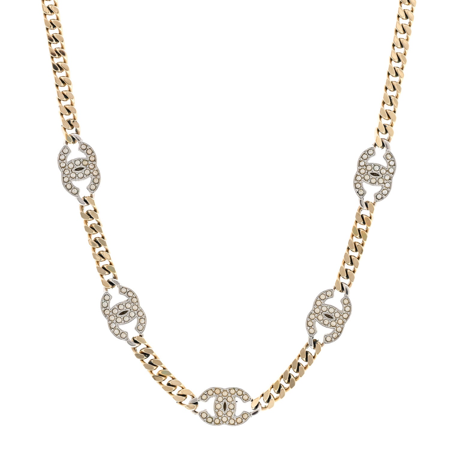 Chanel Crystal Chain CC Link Choker Gold Silver 1 of 5