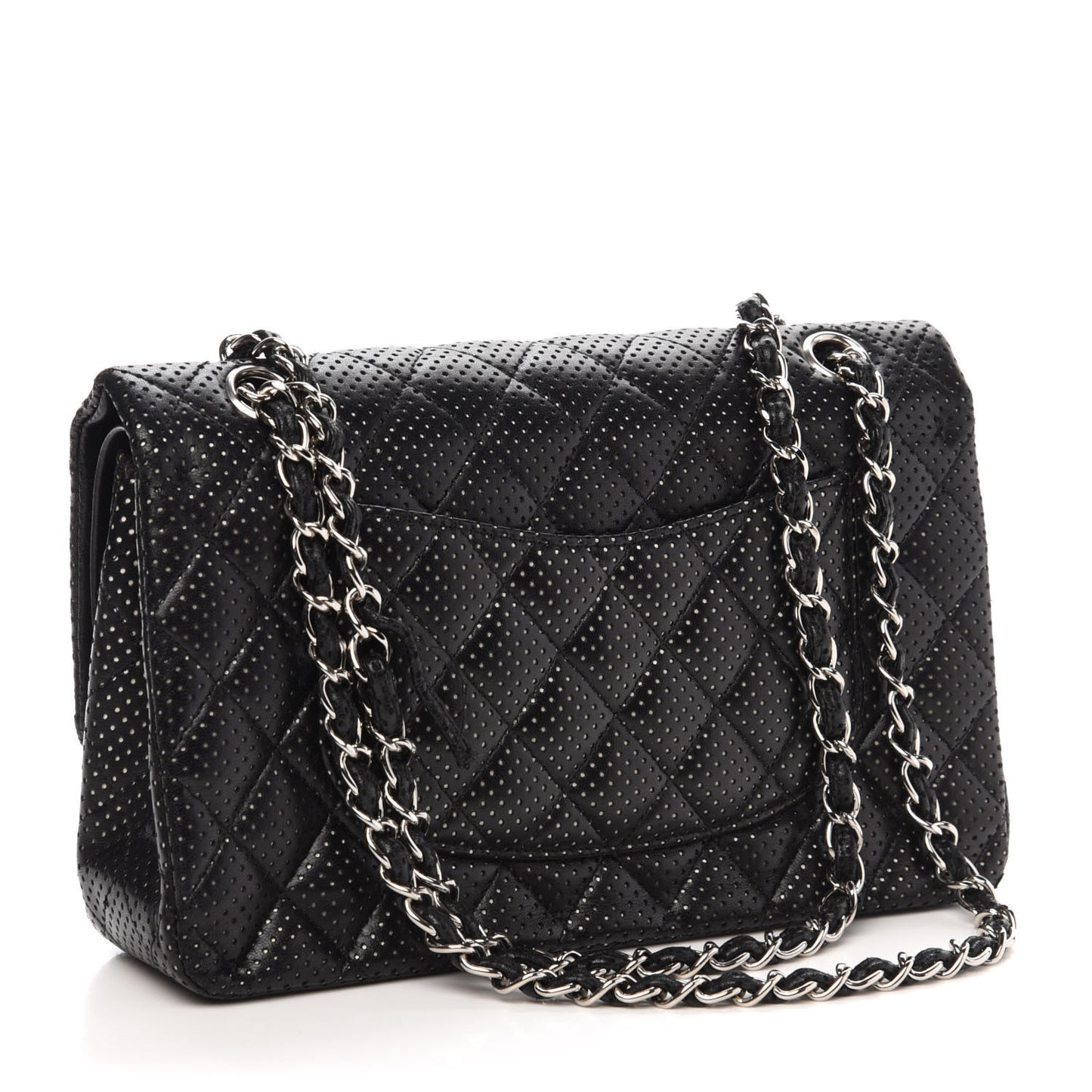 Lambskin Perforated Medium Double Flap Black