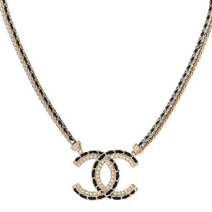 Chanel Metal Lambskin Chain CC Necklace Black Gold 1 of 6