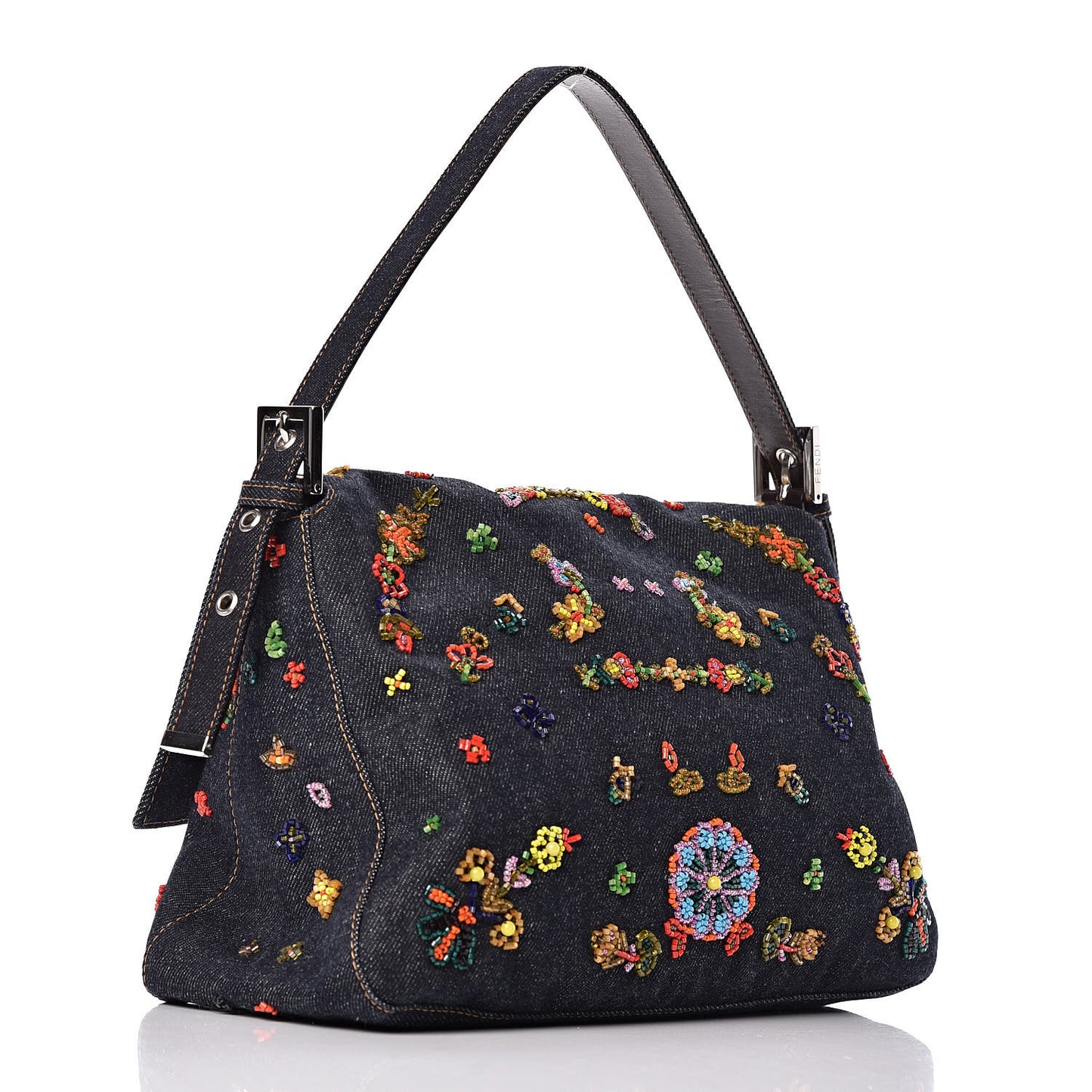 Denim Beaded Mama Baguette Blue