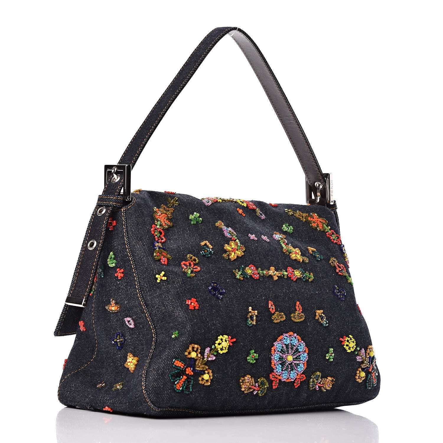 Fendi Denim Beaded Mama Baguette Blue 3 of 9