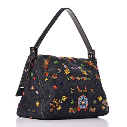 Fendi Denim Beaded Mama Baguette Blue 3 of 9