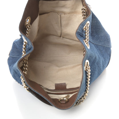 Gucci Denim Pebbled Calfskin Medium Soho Chain Shoulder Bag Blue Brown 5 of 16