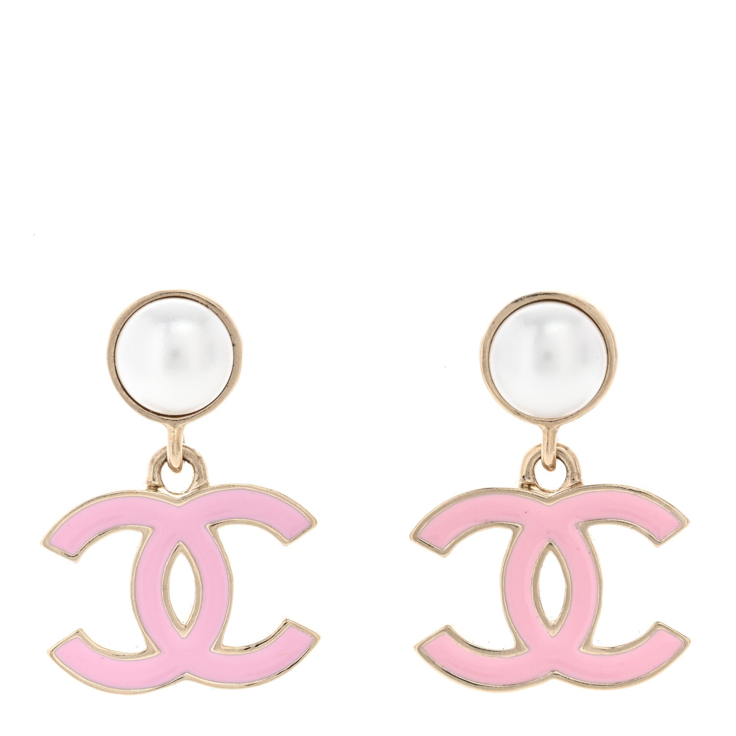 Chanel Pearl Enamel CC Drop Earrings Pink 1 of 4