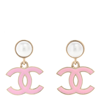 Chanel Pearl Enamel CC Drop Earrings Pink 1 of 4