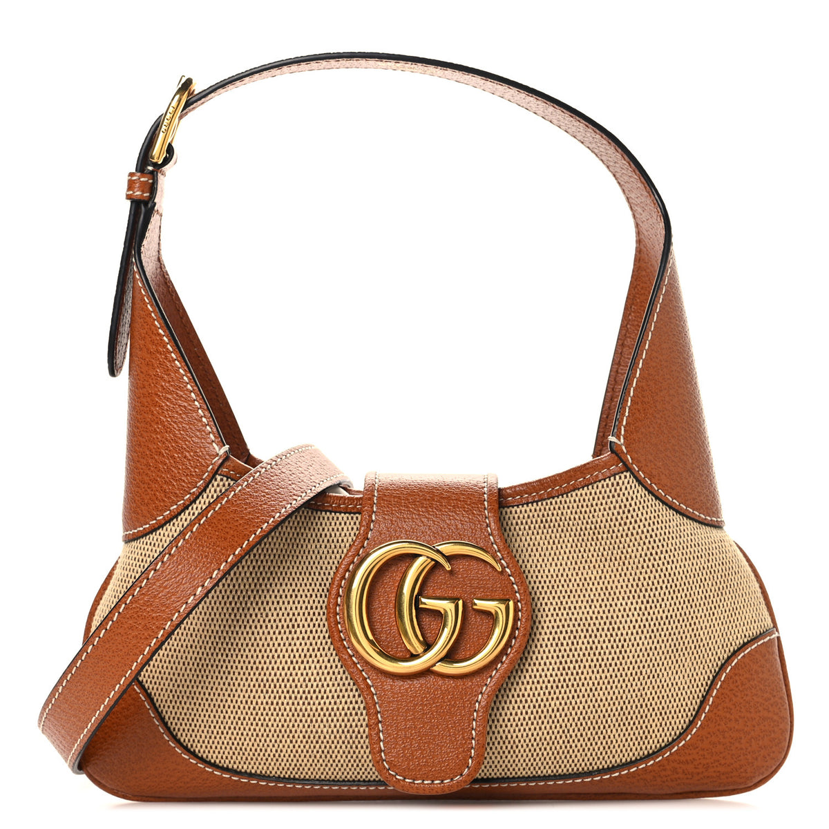 Canvas Textured Dollar Calfskin Small Aphrodite Shoulder Bag Beige Tan