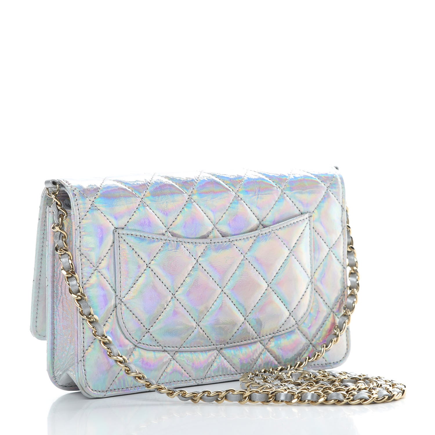 Chanel Iridescent Goatskin Quilted Wallet On Chain WOC Silver 3 of 12