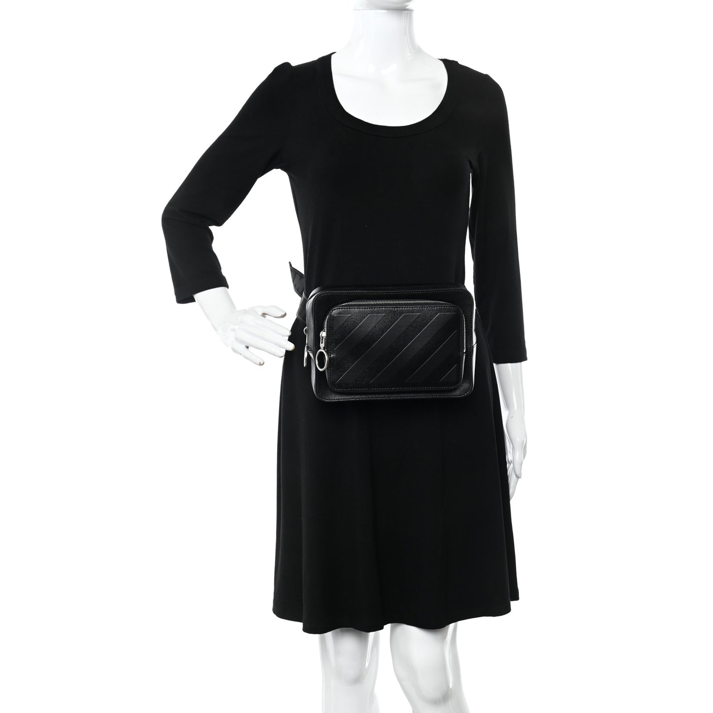 Saffiano Striped Diag Belt Bag Black