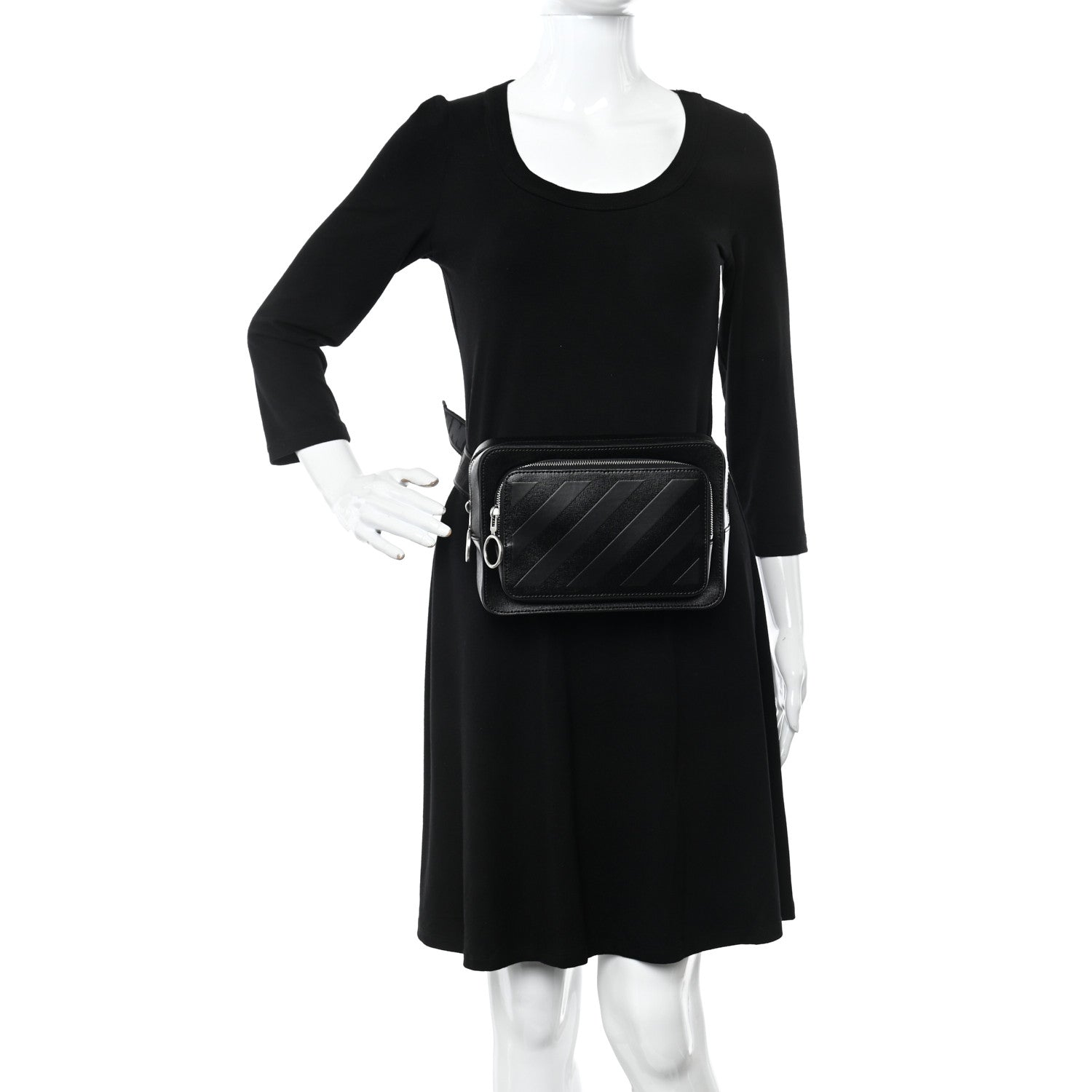 Off-White Saffiano Striped Diag Belt Bag Black 2 of 11