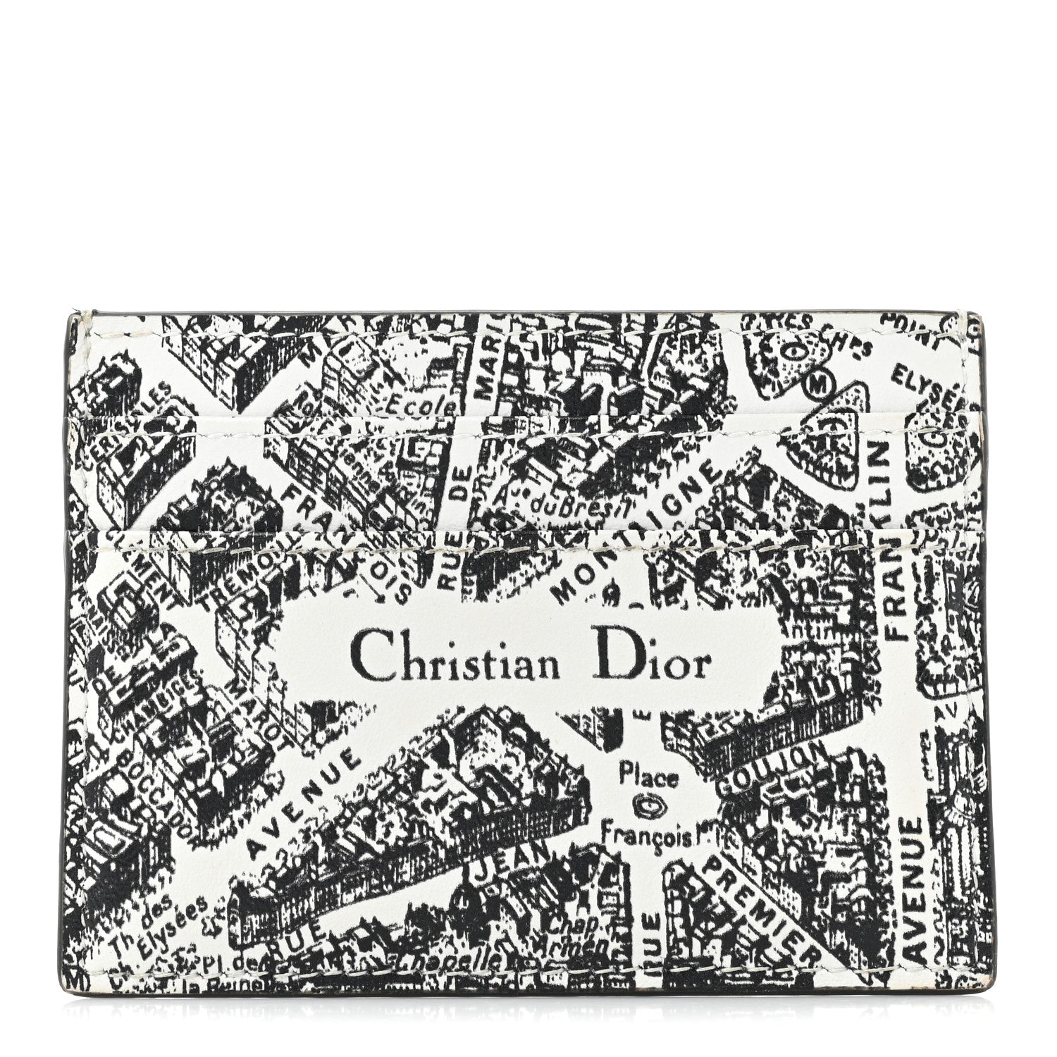 Christian Dior Calfskin Plan De Paris Print Card Holder White Black 1 of 12