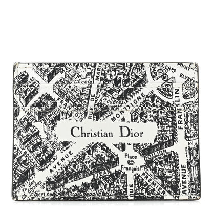 Christian Dior Calfskin Plan De Paris Print Card Holder White Black 1 of 12