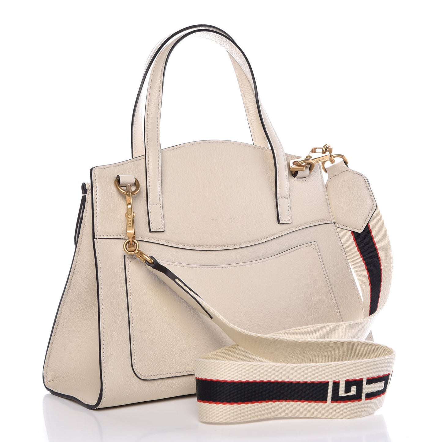 Grained Calfskin Web Stripe Butterfly Medium Totem Top Handle Bag White