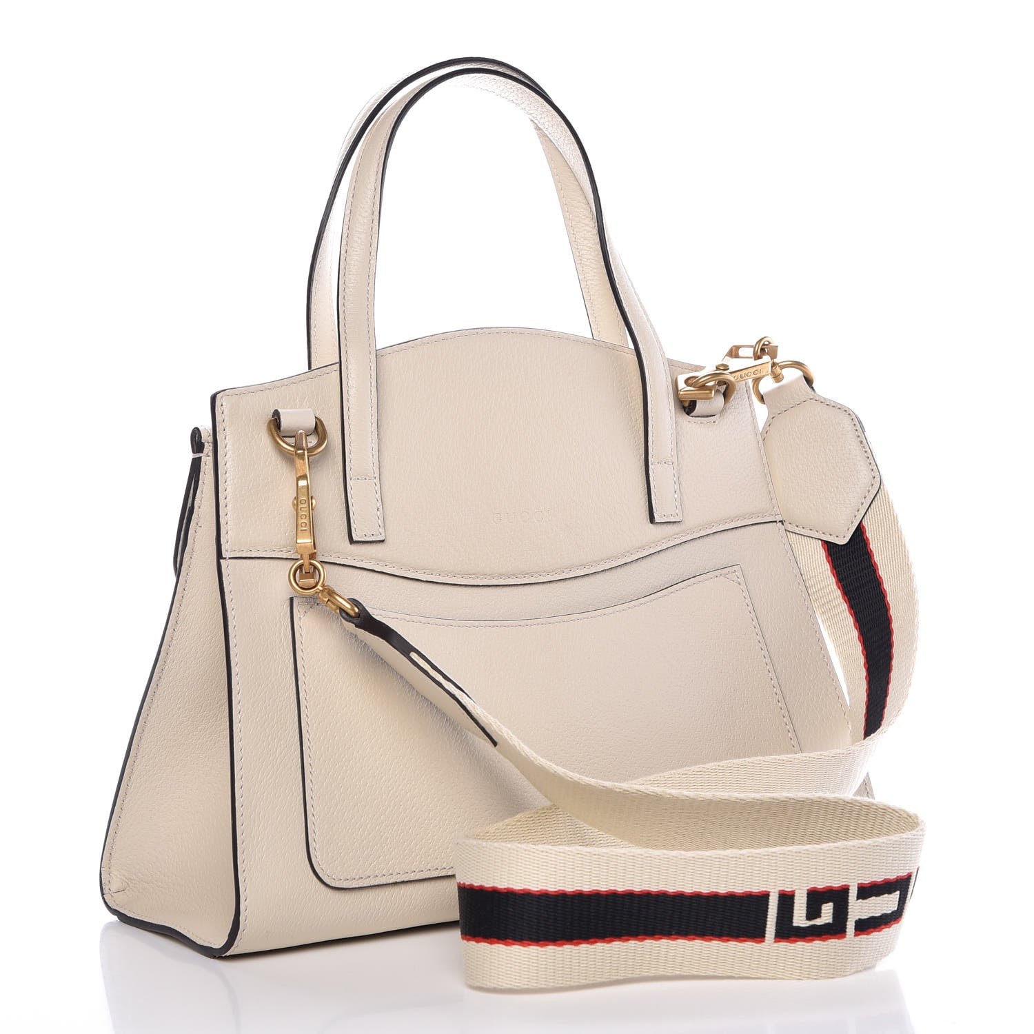 Gucci Grained Calfskin Web Stripe Butterfly Medium Totem Top Handle Bag White 3 of 10
