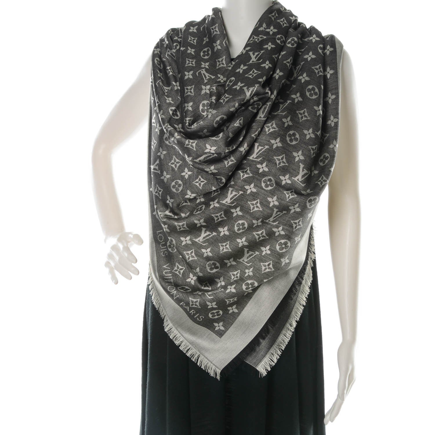 Louis Vuitton Wool Silk Monogram Denim Shawl Black 2 of 5