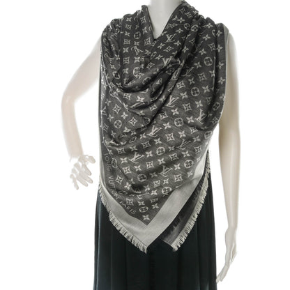 Louis Vuitton Wool Silk Monogram Denim Shawl Black 2 of 5