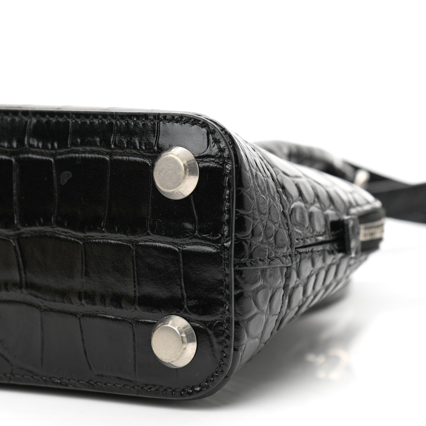 Calfskin Logo Crocodile Embossed XXS Ville Top Handle Bag Black White