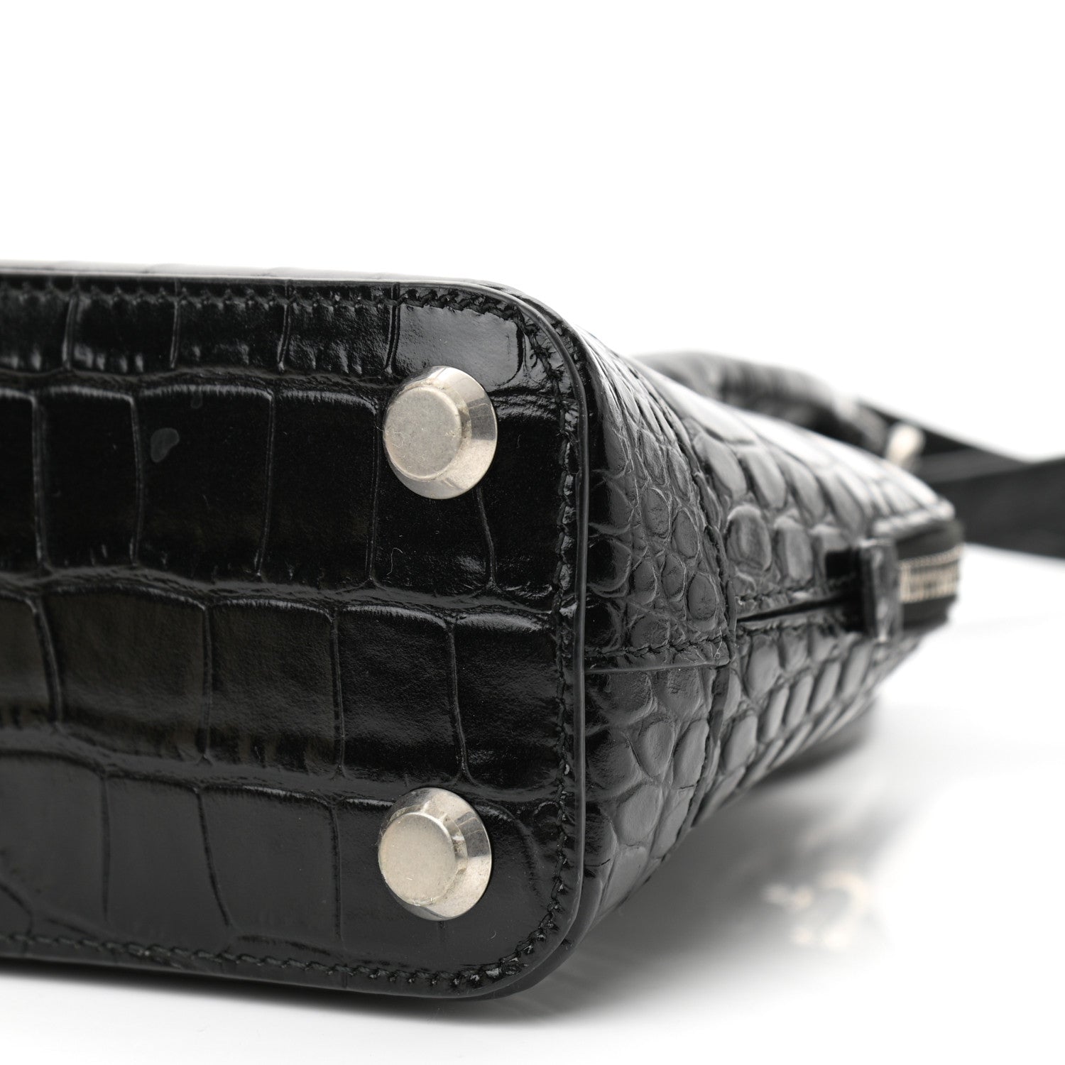 Balenciaga Calfskin Logo Crocodile Embossed XXS Ville Top Handle Bag Black White 9 of 9