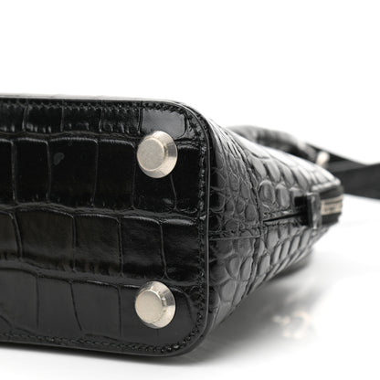 Balenciaga Calfskin Logo Crocodile Embossed XXS Ville Top Handle Bag Black White 9 of 9
