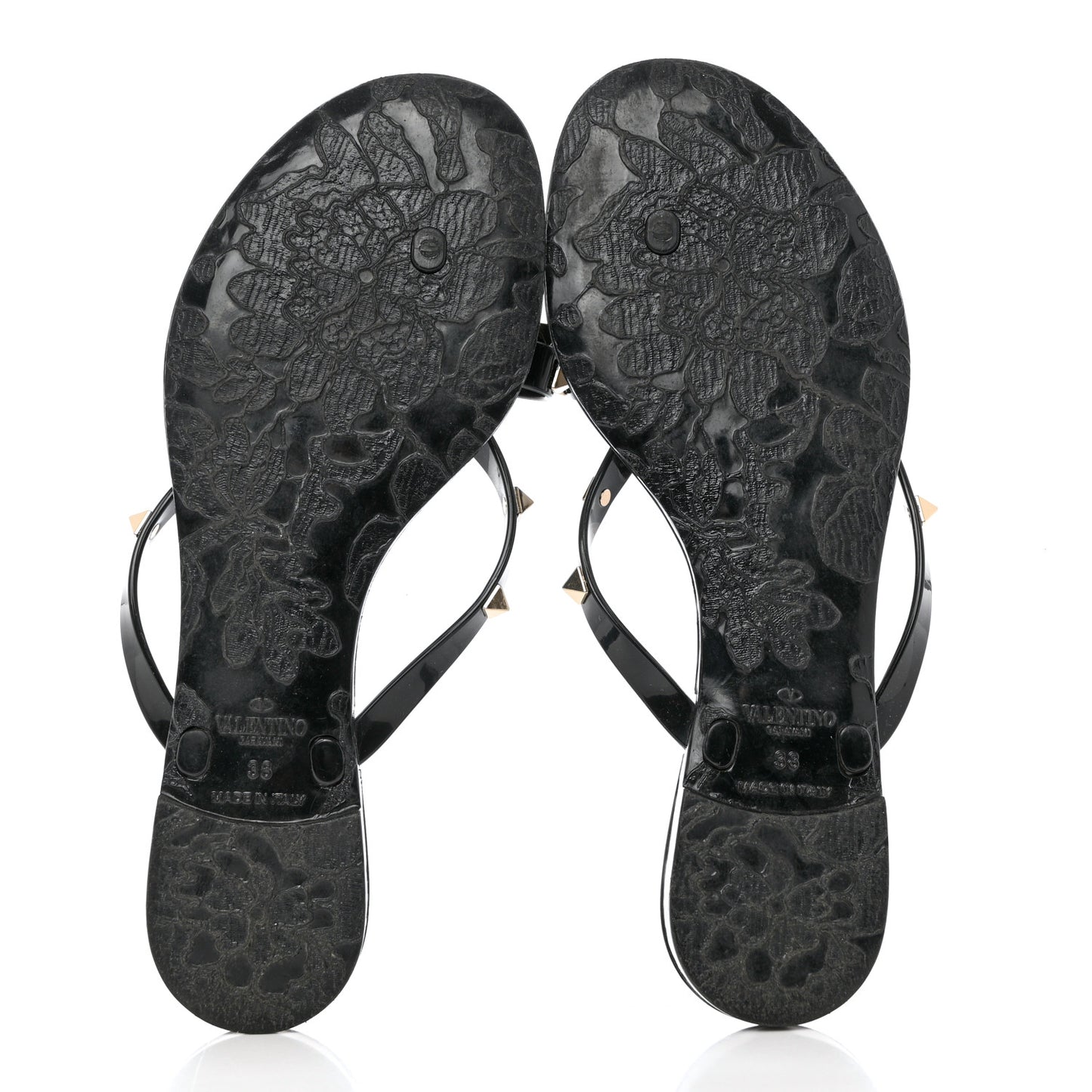PVC Jelly Rockstud Bow Thong Sandals 38 Black