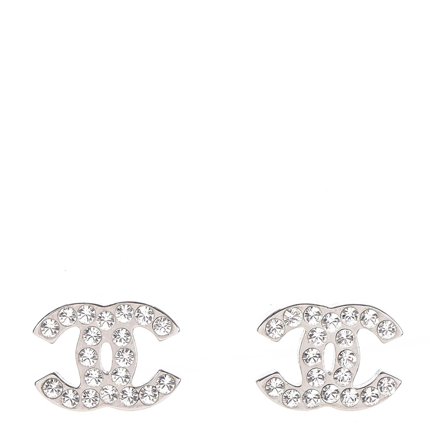 Chanel Crystal Timeless CC Earrings Silver 1 of 5