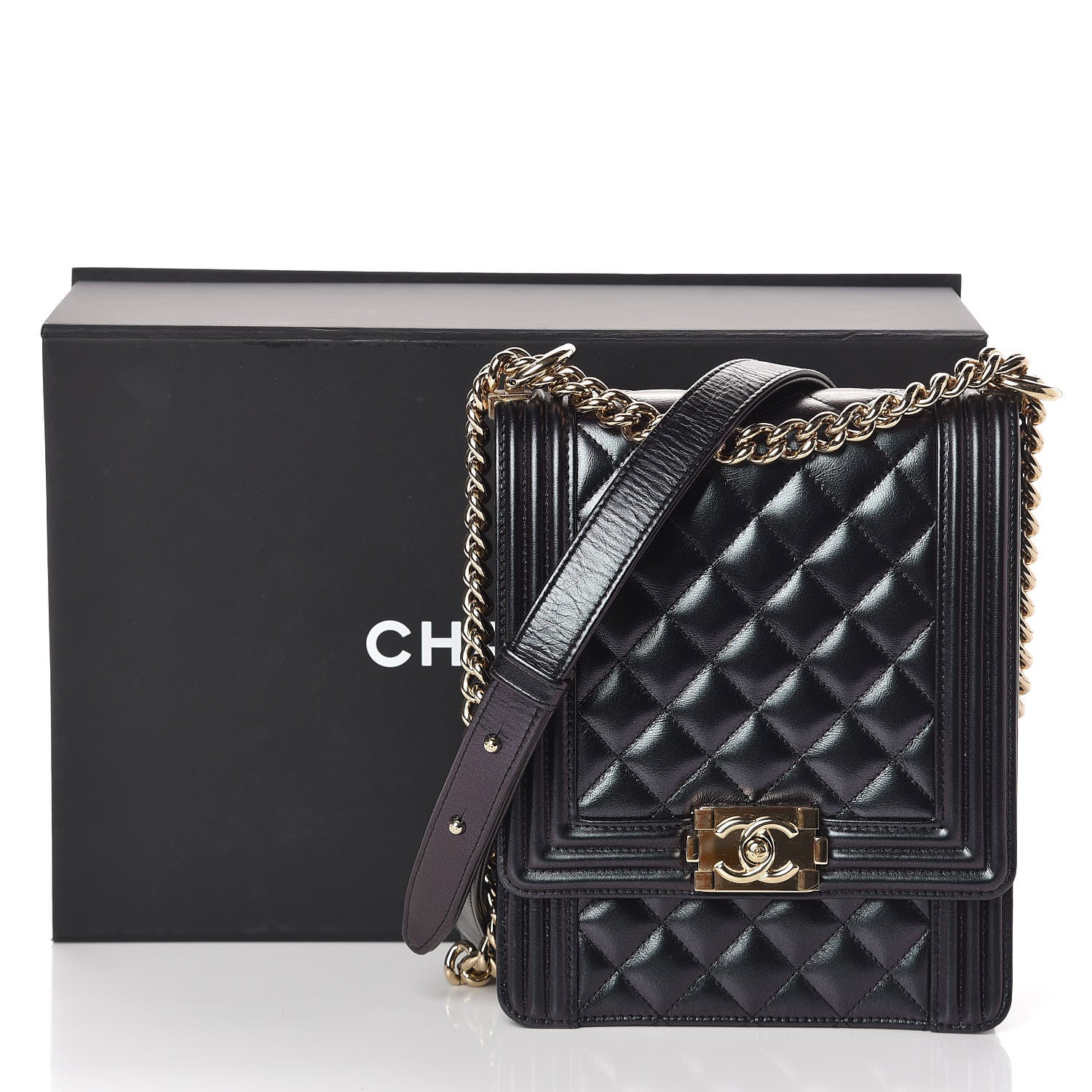 Chanel Iridescent Calfskin Quilted North South Boy Flap Black 14 of 14