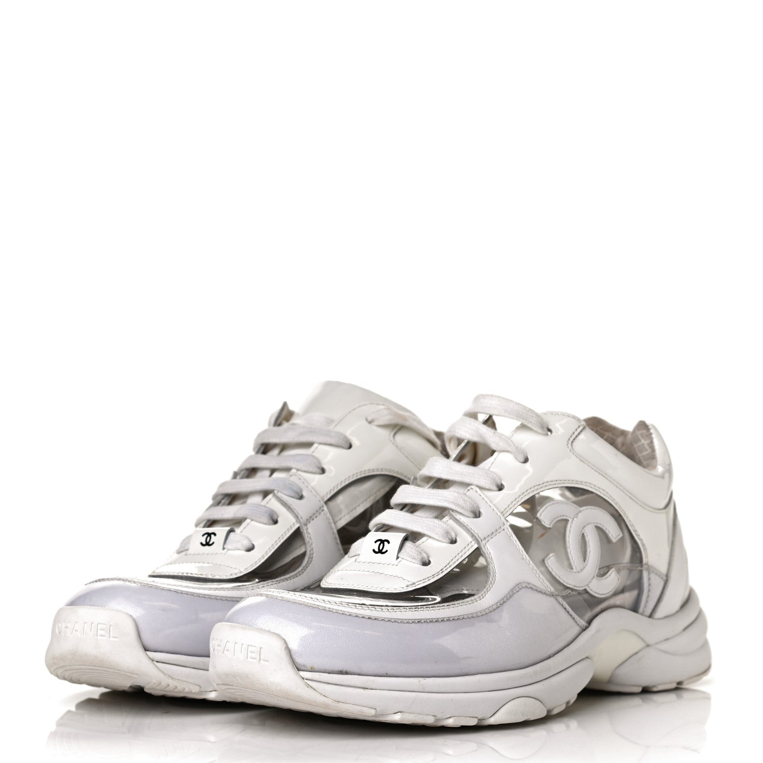 Chanel Calfskin Patent Transparent Womens CC Sneakers 38.5 White 6 of 18
