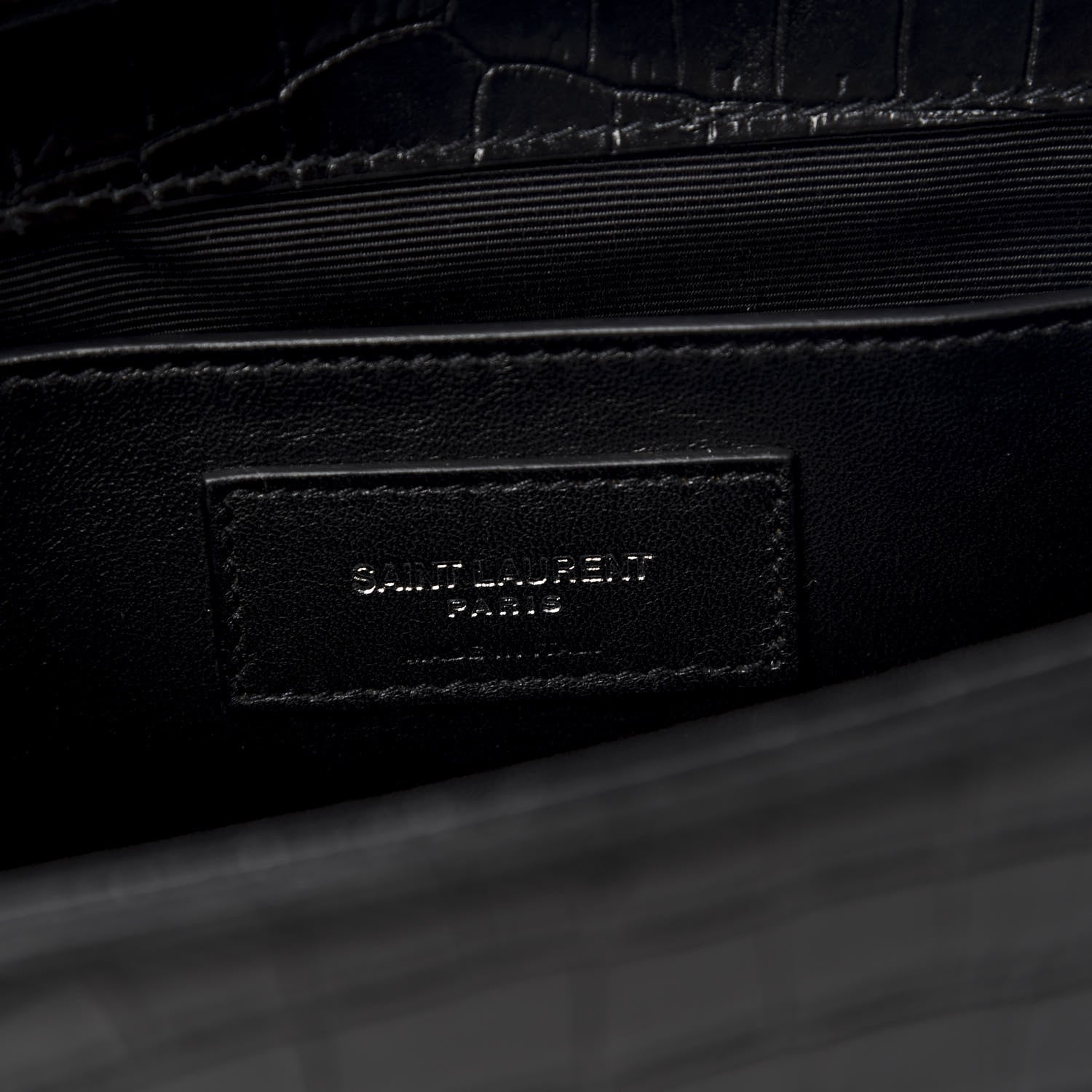 Saint Laurent Calfskin Crocodile Embossed Medium Classic Monogram Kate Tassel Satchel Black 5 of 8