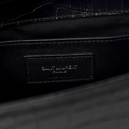 Saint Laurent Calfskin Crocodile Embossed Medium Classic Monogram Kate Tassel Satchel Black 5 of 8