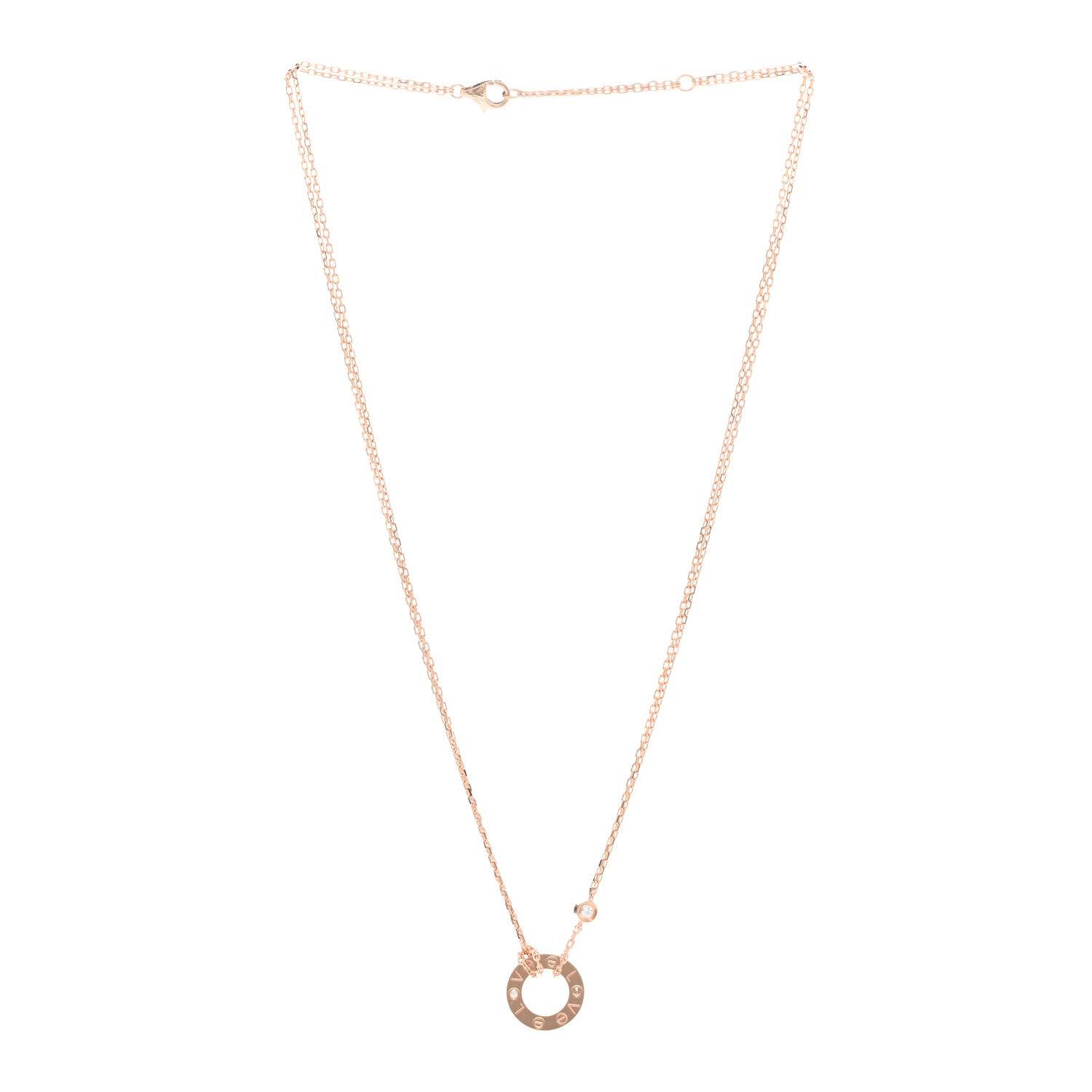 Cartier 18K Pink Gold 2 Diamond LOVE Necklace 3 of 4