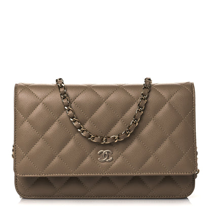 Chanel Metallic Caviar Quilted Wallet On Chain WOC Dark Gold 1 of 10