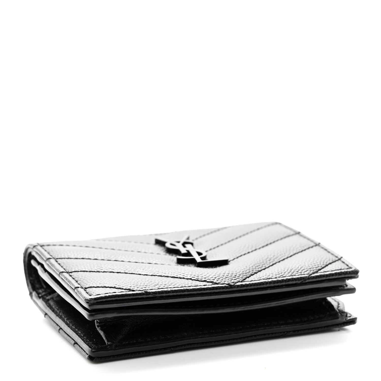 Saint Laurent Grain De Poudre Matelasse Chevron Monogram Card Case Black 4 of 10