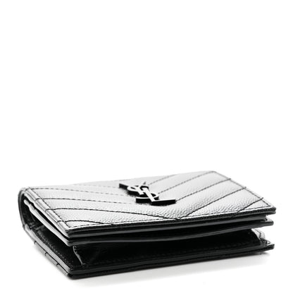 Saint Laurent Grain De Poudre Matelasse Chevron Monogram Card Case Black 4 of 10