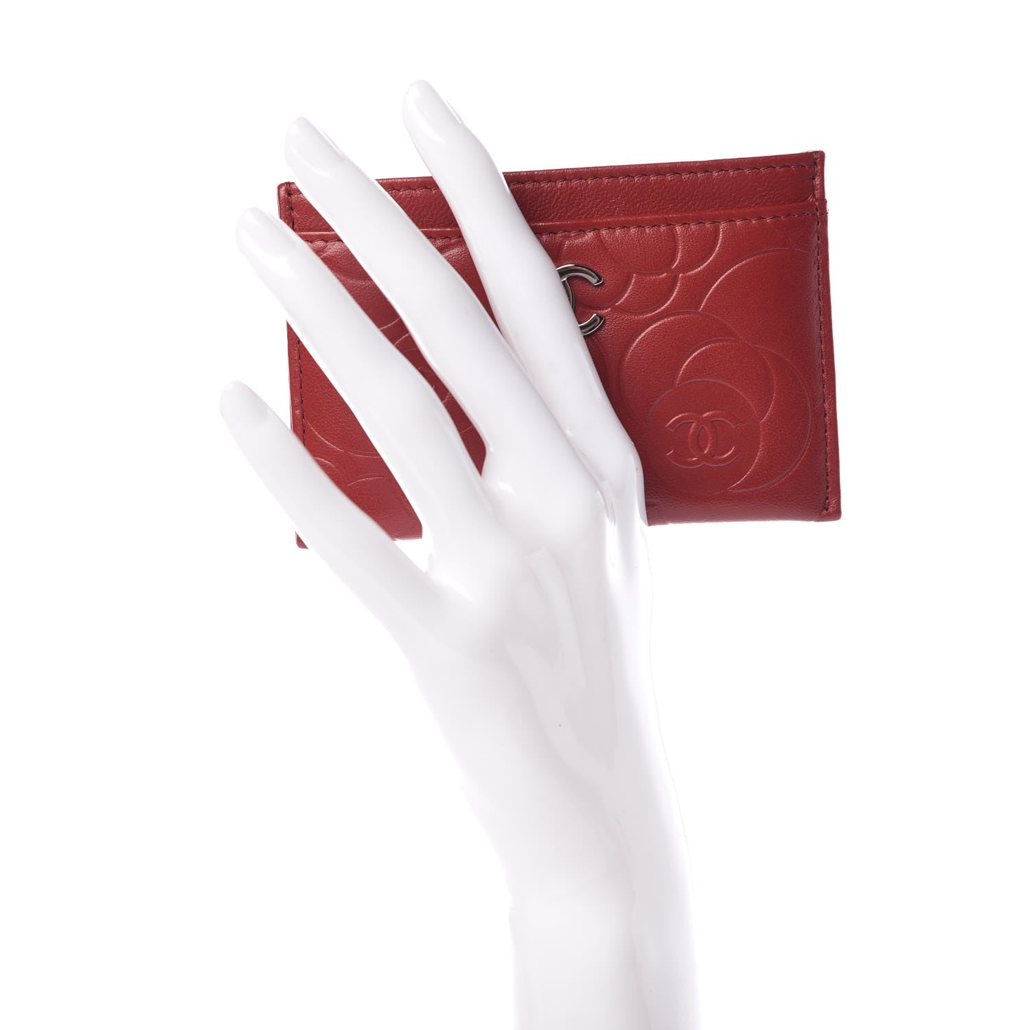 Chanel Lambskin Camellia Embossed Card Holder Red 2 of 9