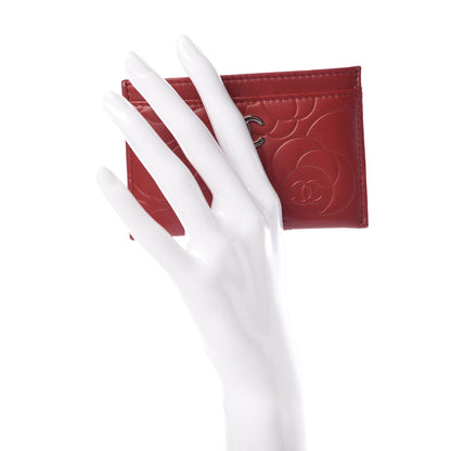 Chanel Lambskin Camellia Embossed Card Holder Red 2 of 9