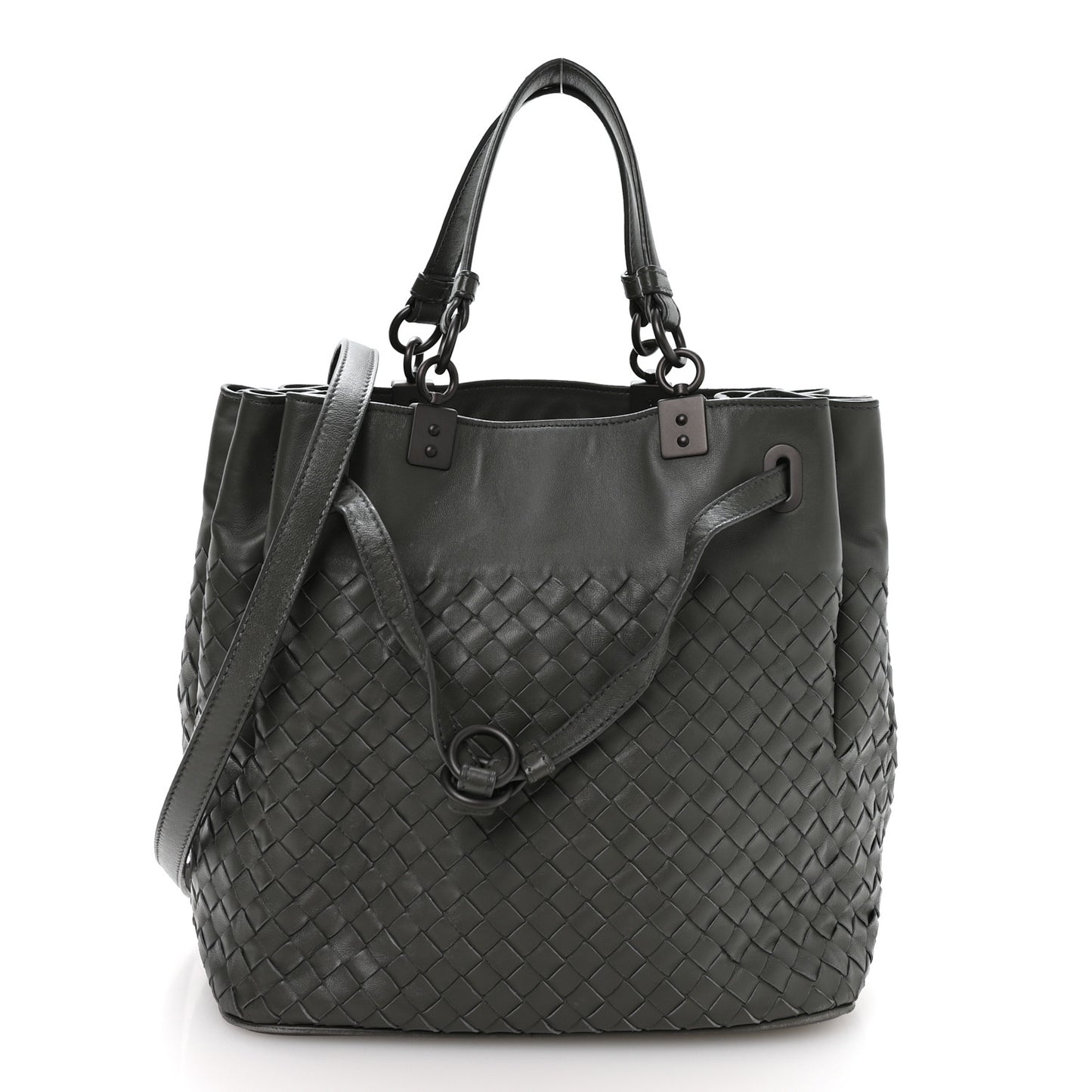 Nappa Intrecciato Drawstring Bucket Bag Grey