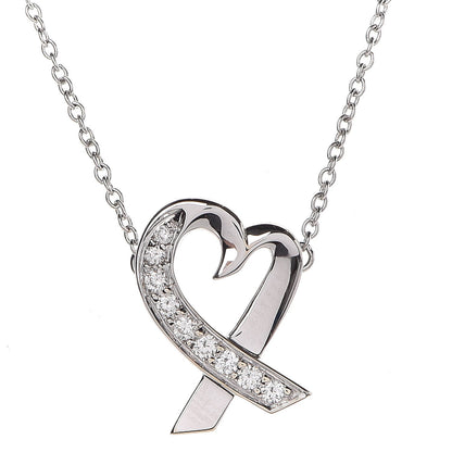 Tiffany 18K White Gold Diamond Small Paloma Picasso Loving Heart Necklace 4 of 8