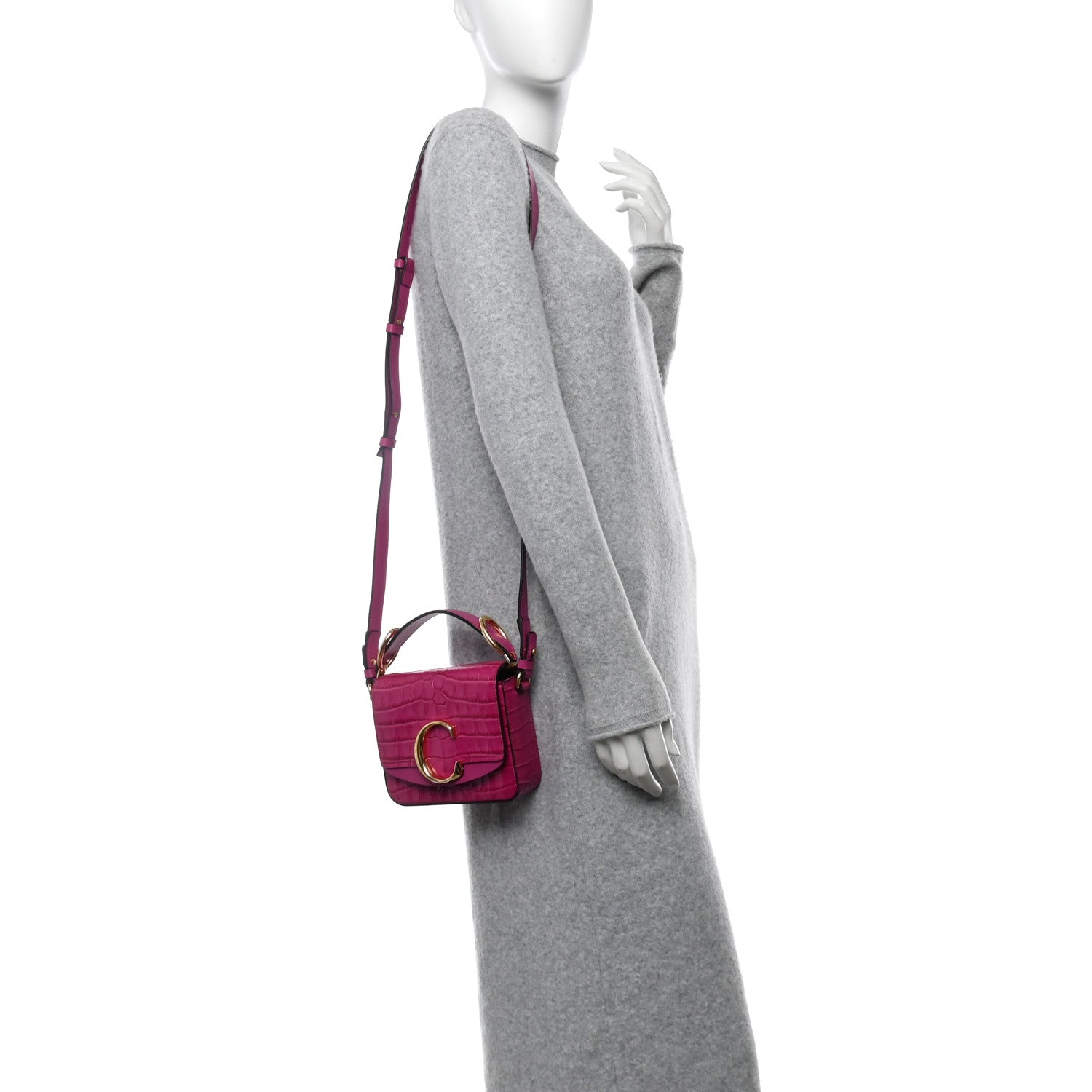 Chloe Calfskin Crocodile Embossed Mini C Double Carry Graphic Pink 2 of 12