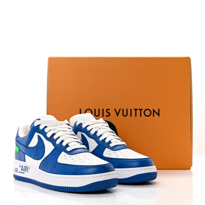 Louis Vuitton X NIKE AIR FORCE 1 Calfskin Monogram Mens Sneakers 9 Blue 9 of 9
