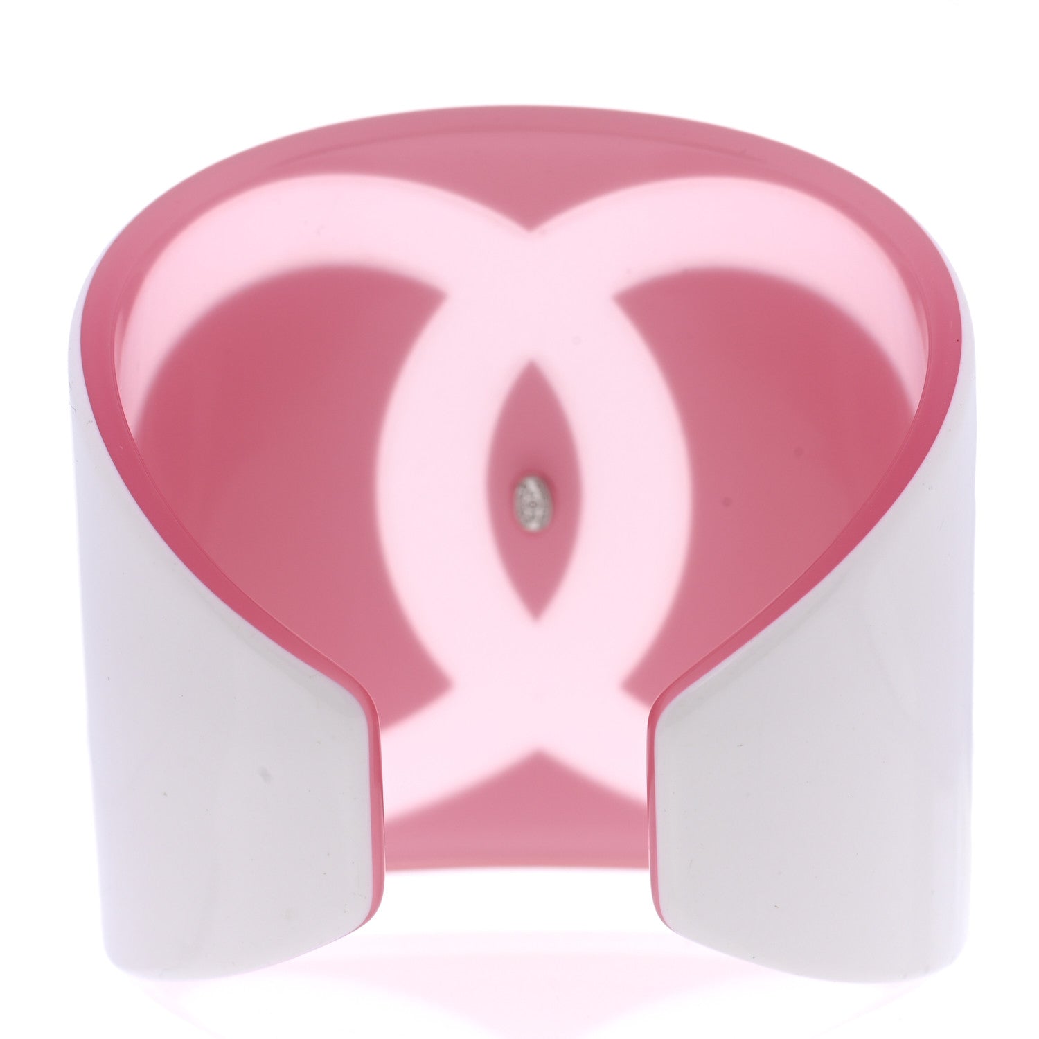 Chanel Resin CC Wide Cuff White Pink 3 of 4
