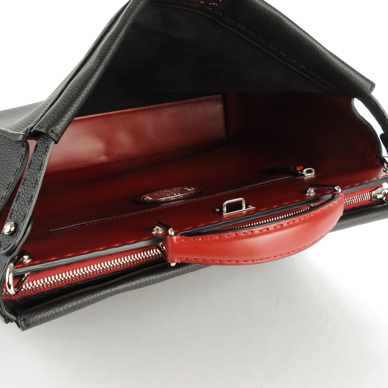 Fendi Cuoio Romano Selleria Vitello Zeus Large Mens Peekaboo Iconic Essential Satchel Black Rosso 5 of 8