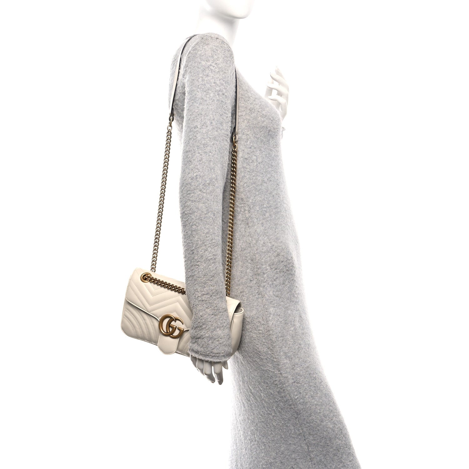 Gucci Calfskin Matelasse Small GG Marmont Shoulder Bag White 2 of 11
